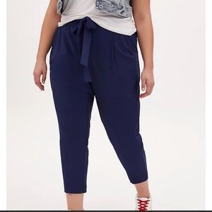 Navy Crepe Self Tie Tapered Pants